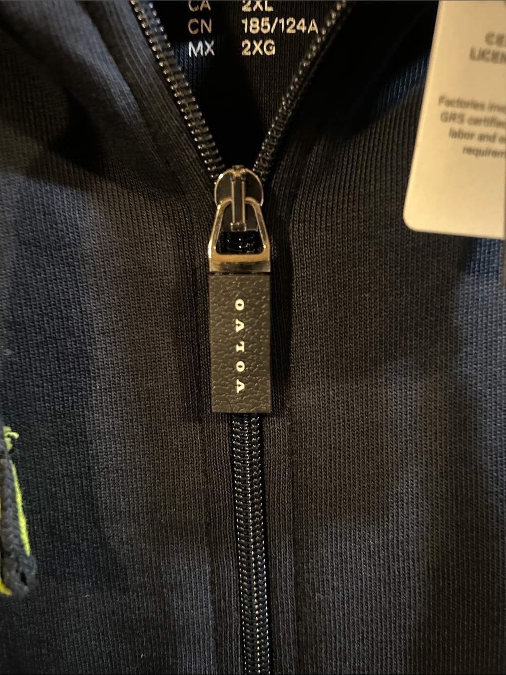 Volvo VNL Men's Navy Zip-Up Windbreaker Hoodie with Neon Yellow Accents - Picture 8 of 11